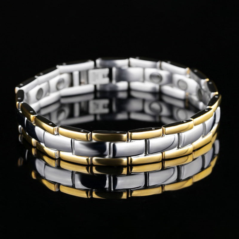 Classic Glossy Gold Business Health Titanium Steel Male Bracelet