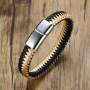 Black Gold Leather Woven Bracelet Men's Stainless Steel Chain Magnet Buckle Men's Jewelry