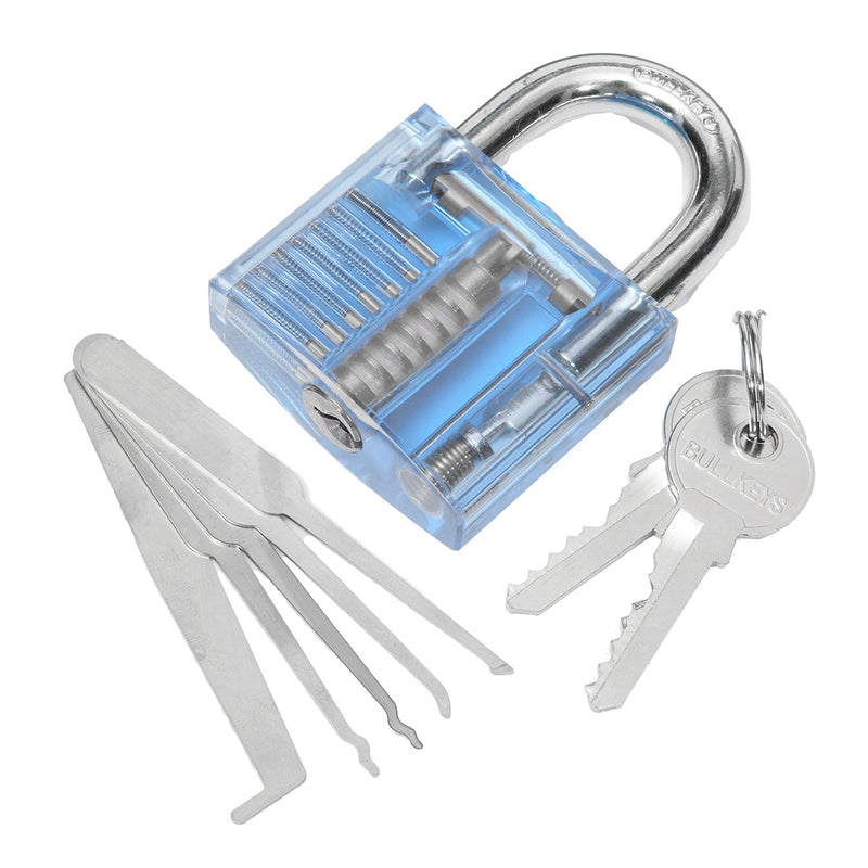 5pcs Unlocking Lock Pick Set +  Transparent Practice Padlock 5-Color Optional