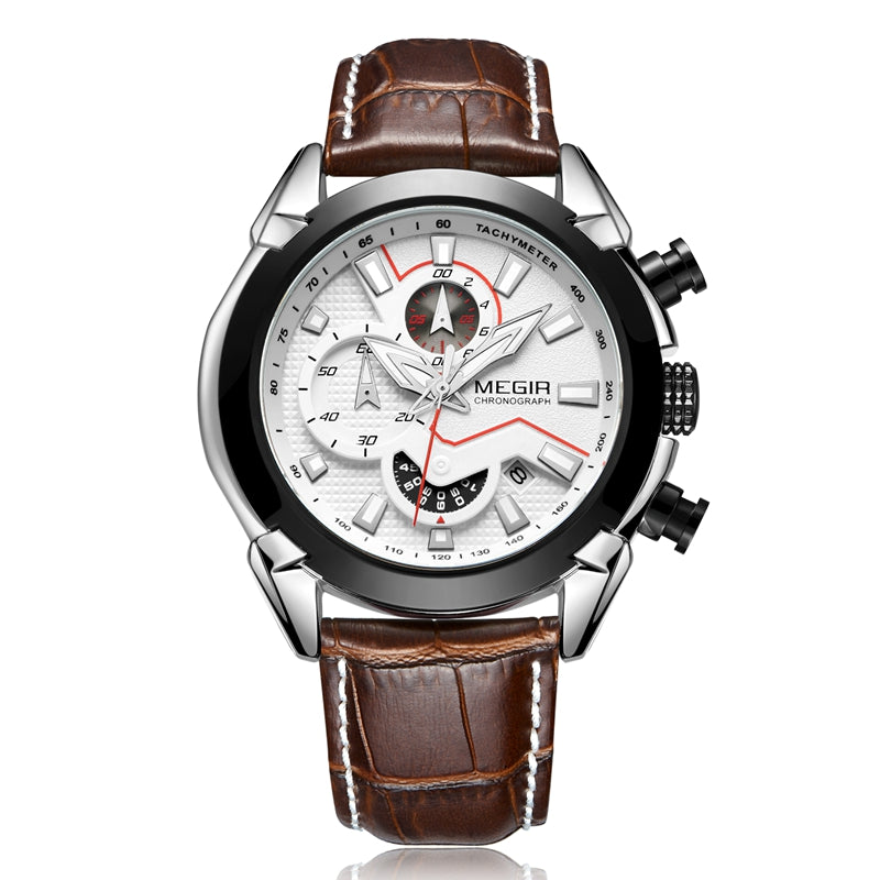 MEGIR 2065 Sport Watches Creative Chronograph Quartz Leather Strap Men Watch