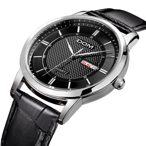 DOM M-11 Business Style Men Wrist Watch Calendar Leather Strap Clock Quartz Watch