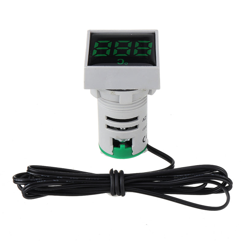 10pcs Mini Crystal Film Square Green LED Digital Thermometer Signal Light AC 50-380V 220V Temperature Meter Indicator Range -20-200 with 1m Sensor