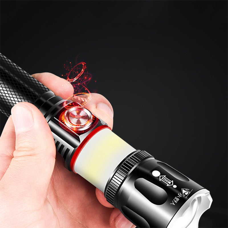 XANES M9 T6+COB Zoomable 4Modes USB Rechargeable LED Flashlight Outdoor Waterproof 18650 Flashlight with Tail Magnetic Suction