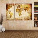 Miico Hand Painted Three Combination Decorative Paintings World Map Wall Art For Home Decoration