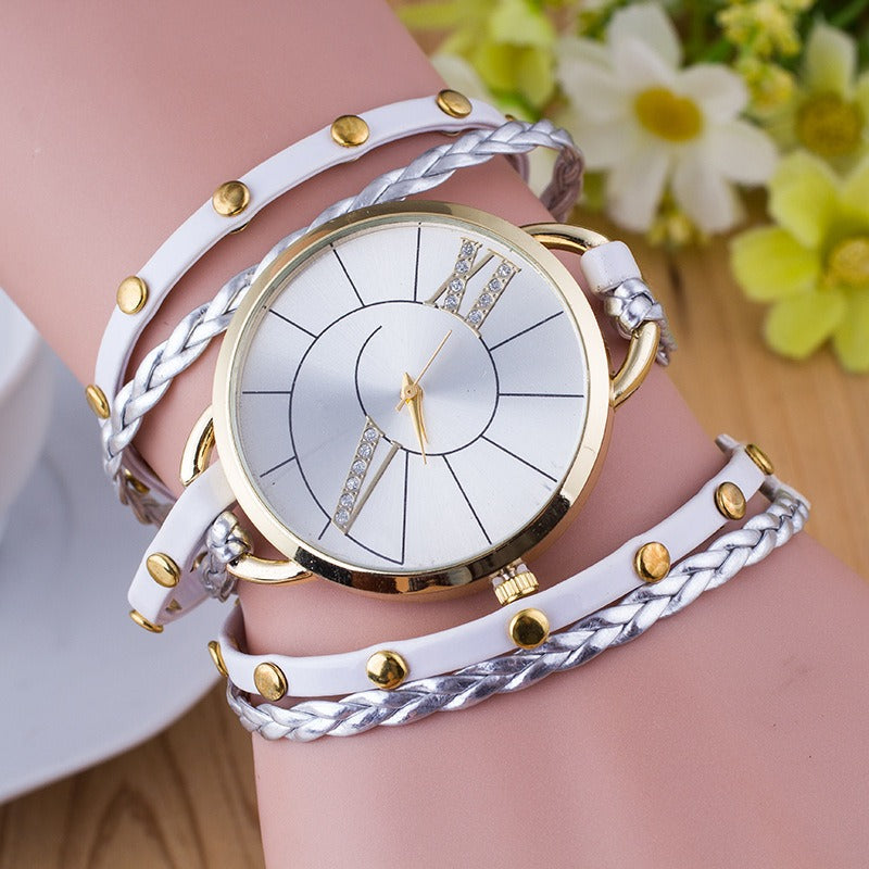 Simple Dial Leather Strap Crystal Algarismos Romanos Quartz Watch Women Bracelet Watch