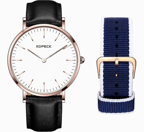 KOPECK GB-6001G Fashionable Watch Casual Style Waterproof Two Watch Bands Quartz Men Watch