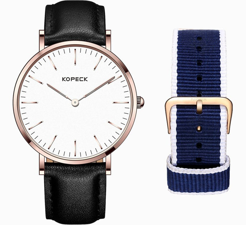 KOPECK GB-6001G Fashionable Watch Casual Style Waterproof Two Watch Bands Quartz Men Watch