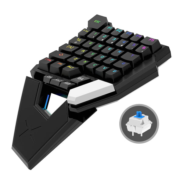 Delux T6 Folding Wired Mechanical Single Hand Gaming Keyboard Blue Switch 39 fully Programmable Keys RGB Backlight Ergonomic Keypad For Gamer