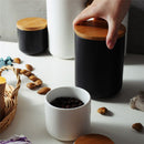 Ceramic Storage Jars Wooden Lids Tea Coffee Sugar Canisters Kitchen Container