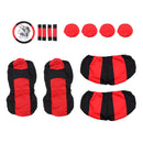 Universal Car Seat Covers Protector Full Set Steel Ring Wheel Cover Belt Pad Red Black