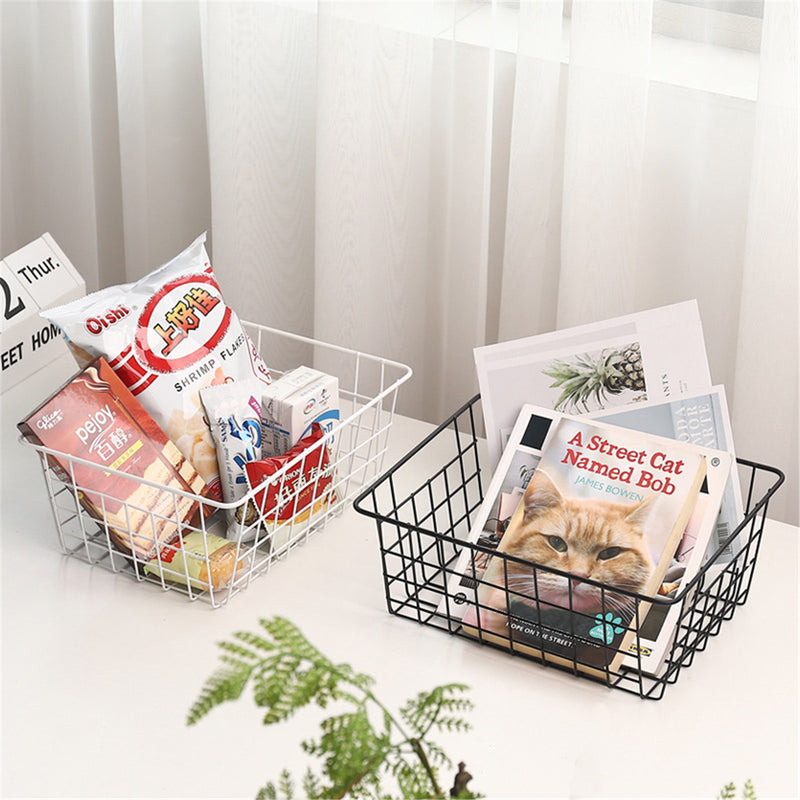 Iron Mesh Storage Baskets Organizer Box Container Bathroom Bedroom Kitchen Tray