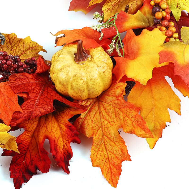 60cm Christmas Maple Leaves Grape Berry Wreath Garland Door Hanging Crafts Decorations