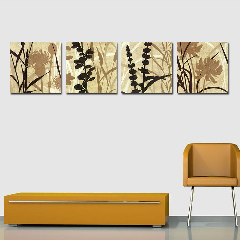 Miico Hand Painted Four Combination Decorative Paintings Botanic Grass And Flower Wall Art For Home Decoration