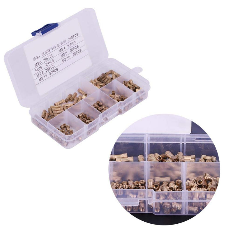 Suleve M3BN7 210Pcs M3 Brass Cylinder Knurled Threaded Round Insert Embedded Nut Assortment Set