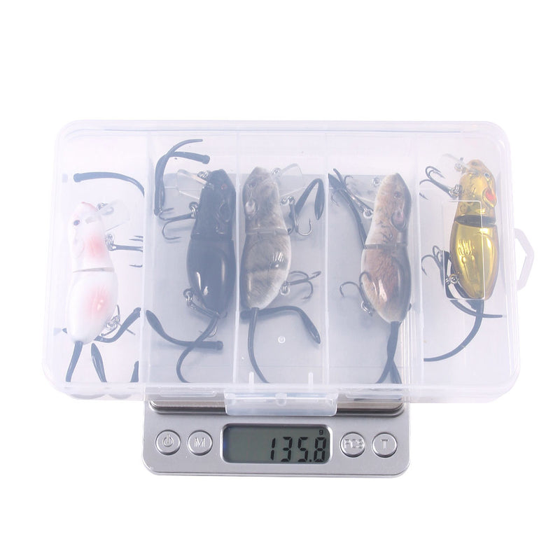 HENGJIA J103 5PSC Mouse Fishing Lure Set Rotating Tail Popper Topwater Swim Crankbait Artificial Hard Bait
