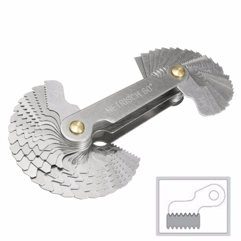 52 Blades Metric Whitworth 55/60 Screw Pitch Thread Measuring Gauge Checker