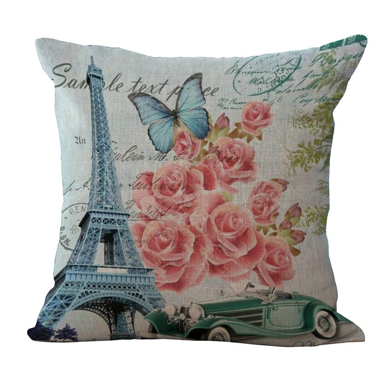 Paris Eiffel Tower Printed Pillow Case Linen Sofa Soft Cushion Cover
