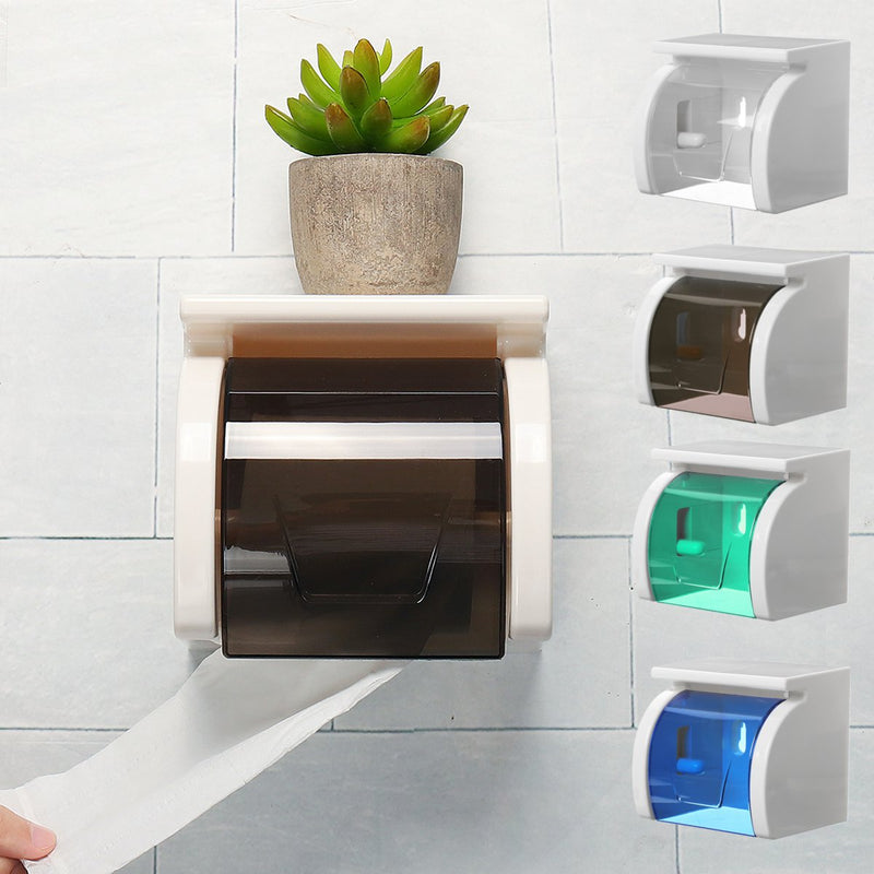 Bathroom Tissue Box Adhesive Waterproof Plastic Roll Paper Storage Holder Rack