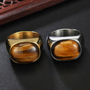 REZEX Retro Tiger Eye Stone Finger Rings Men's Titanium Steel Ring