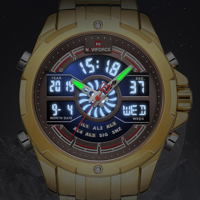 NAVIFORCE NF9170 LED Display Metal Case Dual Display Watch Business Style Men Digital Watch