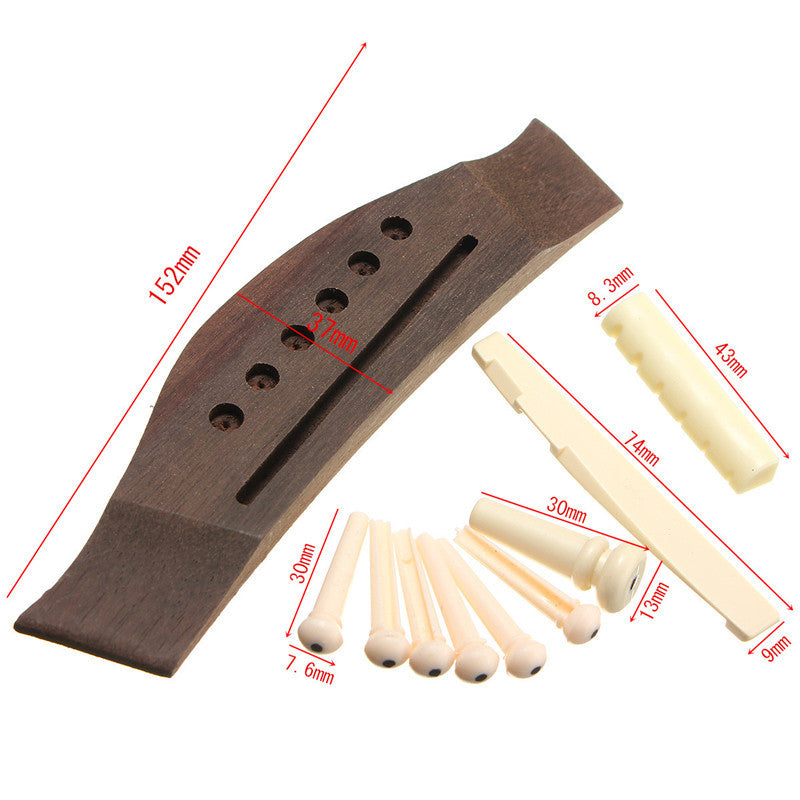 1 Set Professional Guitar Kit Acoustic Guitar Bridge with Bone Pins Saddle Nut