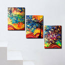 Miico Hand Painted Three Combination Decorative Paintings Money Tree Wall Art For Home Decoration
