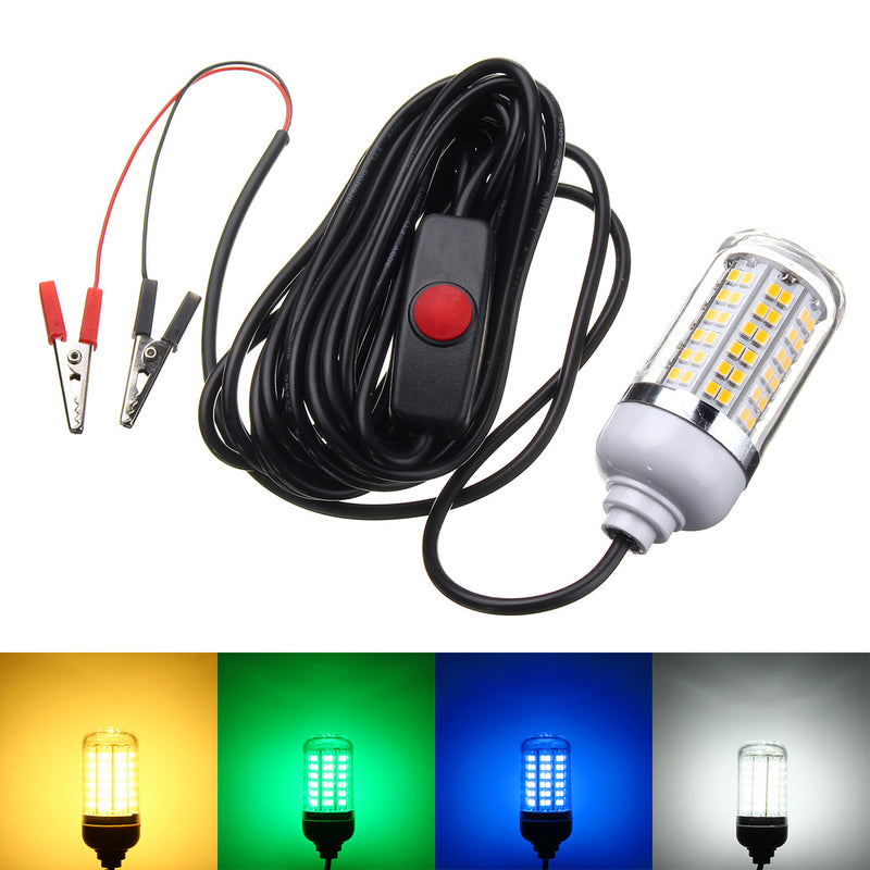 DC12V 7W SMD2835 108 Underwater LED Fishing Night Boat Attracts Fish Squid Light Bulb with Switch