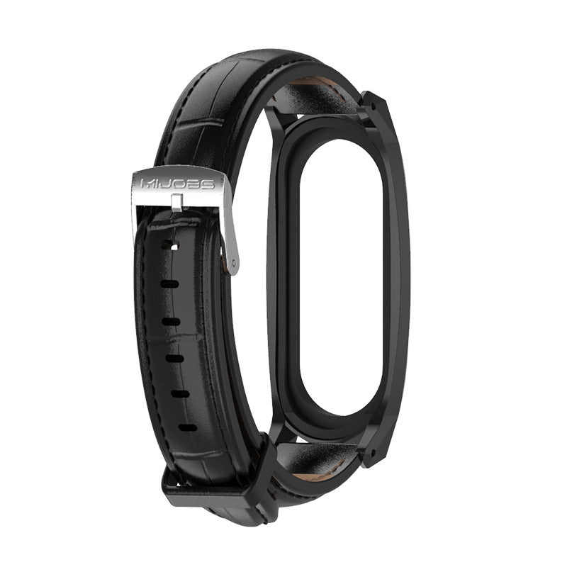 Mijobs Leather Watch Strap Replacement Watch Band for Xiaomi Mi band 3 Smart Watch