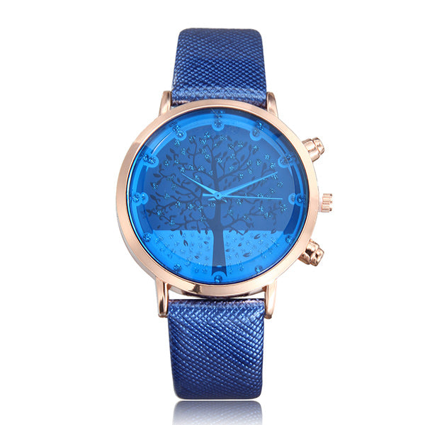 Elegant Fruit Apple Tree PU Leather Band Women Quartz Wrist Watch