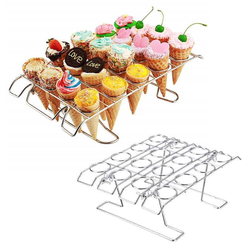 12/16 Holes Cupcake Cone Baking Cooling Rack Ice Cream Stand Holder Counter Display