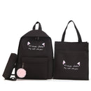 4 Pcs/Set Women Canvas Backpack Shoulder Bag Crossbody Bag Pencil Case Fashion Travel Laptop Bag Leisure Backpacks For Teenage Girls Cat Ear Letters Print School Bag