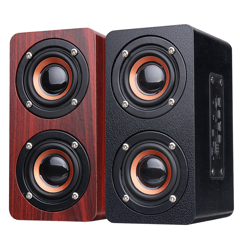 Wooden Stereo Bass bluetooth 4.2 Speaker Audio Music Box with Mini Microphone