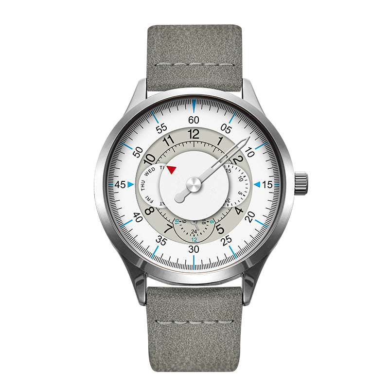 SINOBI 9815 Fashion Leather Strap Men Creative Dial Week Display 24Hour Quartz Watch