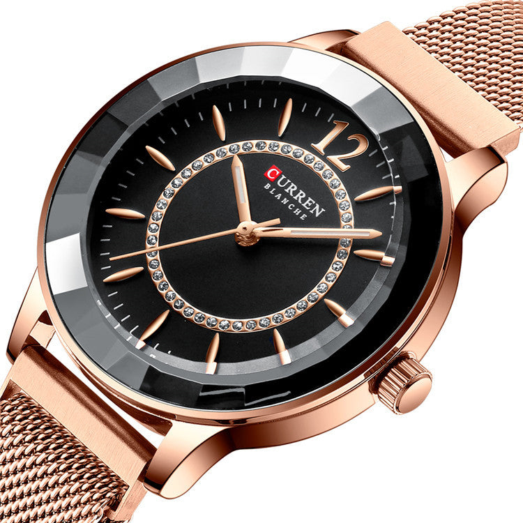 CURREN 9066 Rhinestone Fashionable Women Wrist Watch Luminous Display Quartz Watch