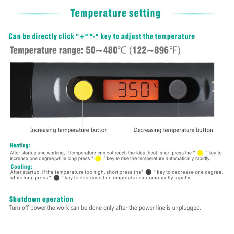 CXG C60W Digital Electric Soldering Iron LCD Backlight Adjustable Temperature with Power Swtich