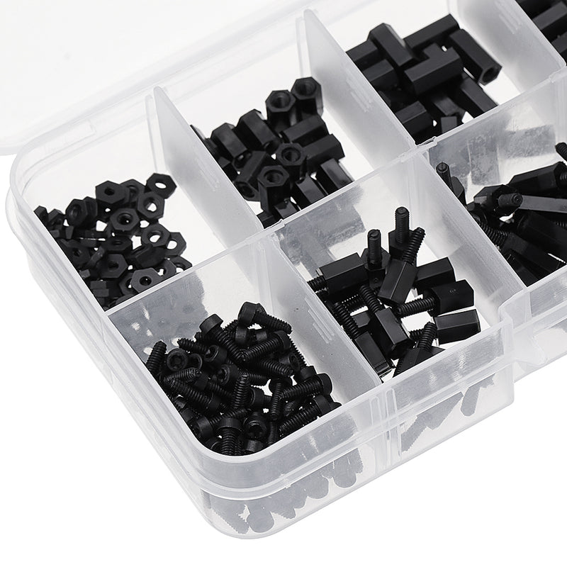 Suleve M2NH4 M2 Nylon Screw Black Hex Screw Nut Nylon PCB Standoff Assortment Kit 300Pcs