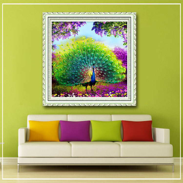5D DIY Cross Stitch Decorations Diamond Embroidery Peacock Opens Screen Painting