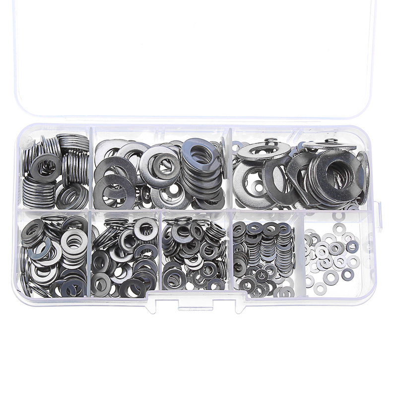 1500pcs M2 M2.5 M3 M4 M5 M6 M8 M10 Hardware Stainless Steel Flat Washer Metric Flat Washers Assortment Kit