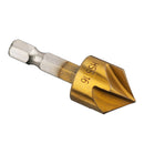 Drillpro 6pcs 6-19mm Countersink Drill Bit 5 Flutes Hex Shank Titanium Coated Chamfer Cutter Set