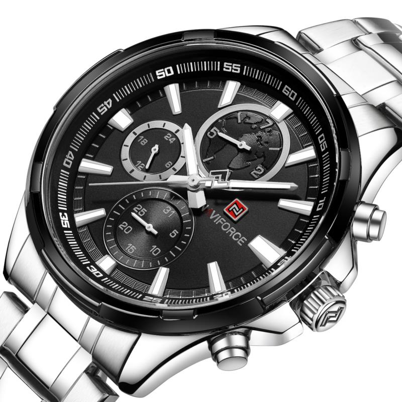 NAVIFORCE 9089 Fashion Men Quartz Watch Luxury Multifunction Stainless Steel Strap Watch