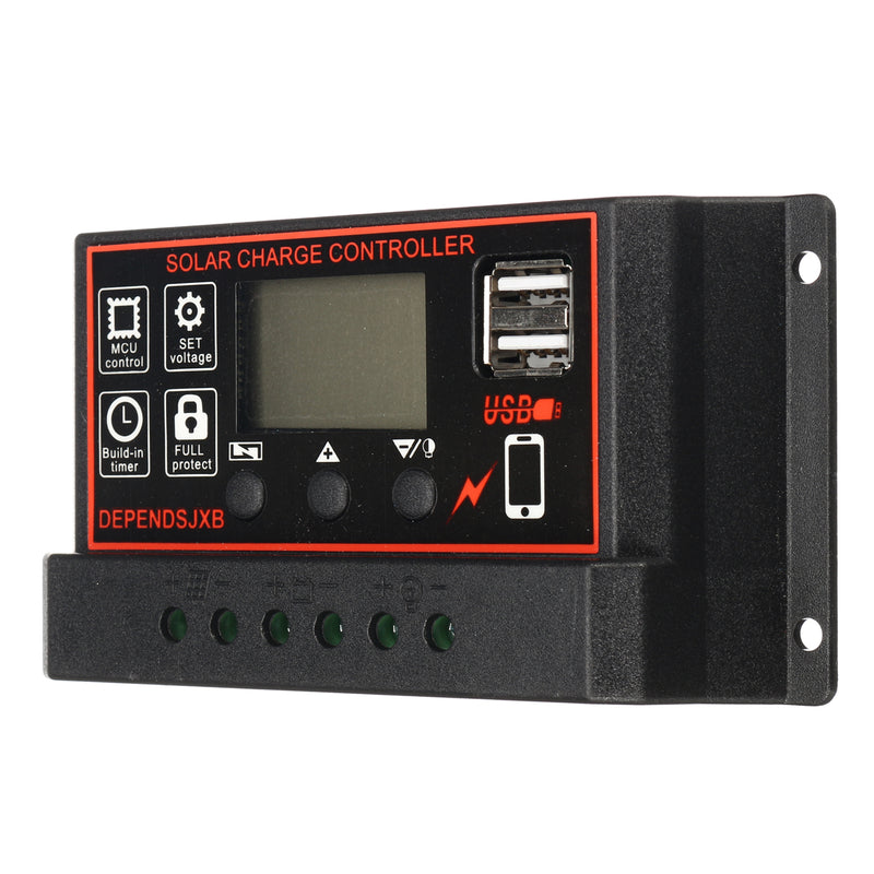 12v/24V Auto Solar Controller 10A-60A LCD Solar Charge Controller PWM Solar Panel Controller Solar Panel Battery Regulator With Dual USB Port