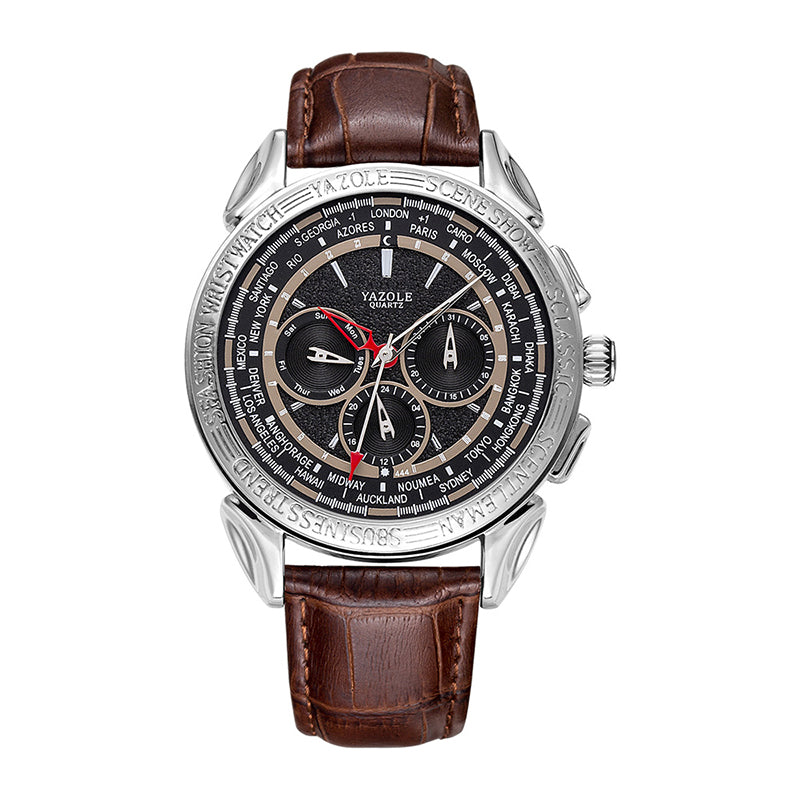 YAZOLE 444 Texture Three Small Dial 24h Display Week Display Men Fashion Quartz Watch
