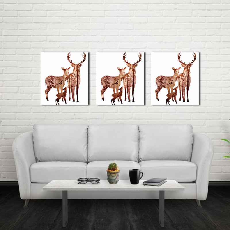 Miico Hand Painted Oil Paintings Simple Style Deer Family A Wall Art For Home Decoration Painting