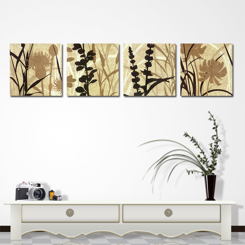 Miico Hand Painted Four Combination Decorative Paintings Botanic Grass And Flower Wall Art For Home Decoration