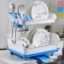 Double Layer Dish Drying Storage Drain Rack Kitchen Shelf Tableware Holder