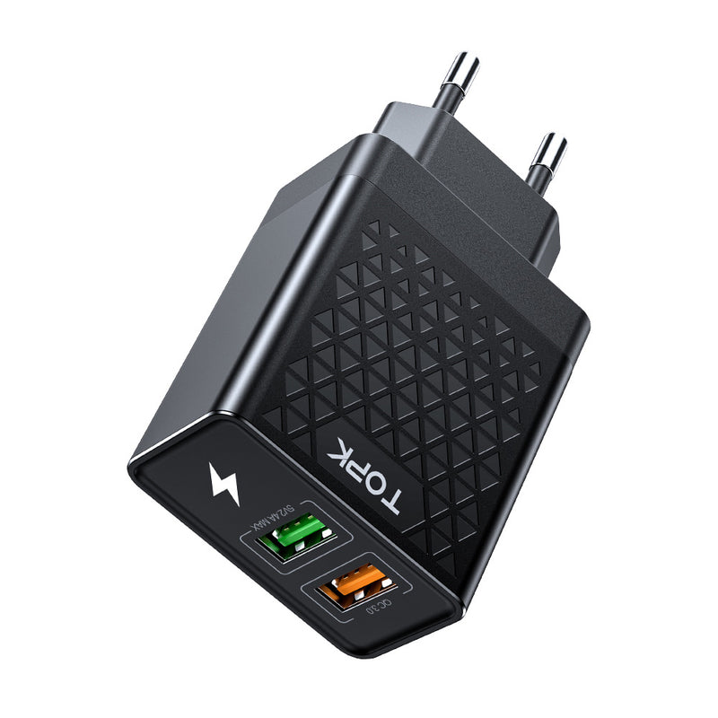 TOPK 28W QC3.0 Dual USB Port Fast Charging USB Charger Adapter For iPhone 11 Pro Huawei P30 Mate 30 Xiaomi 9 Pro S10+ Note10