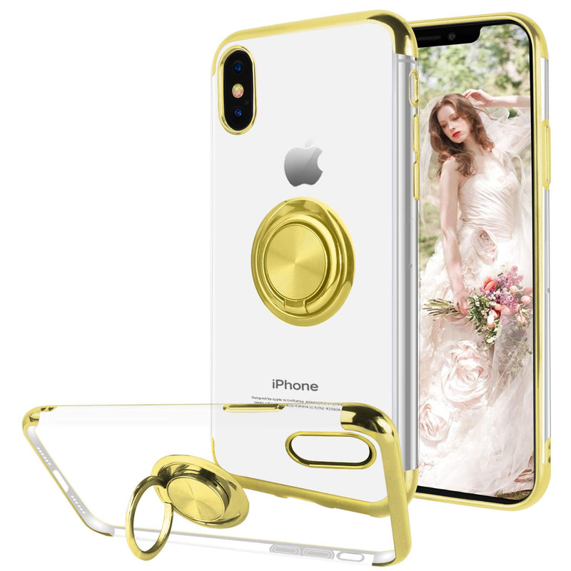 Bakeey Plating Ring Grip Kickstand Clear Protective Case For iPhone X/XS