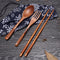 3Pcs/set Portble Wooden Chopsticks Spoon Fork Tableware Japanese Style With Storage Bag