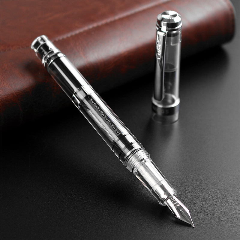 Wingsung 698 Piston Transparent Fountain Pen 0.38/0.5mm Fine Nib For Office School With Storage Bag