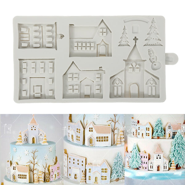 Christmas Tree House Silicone Mold DIY Baking Fondant Cake Chocolate Decorations